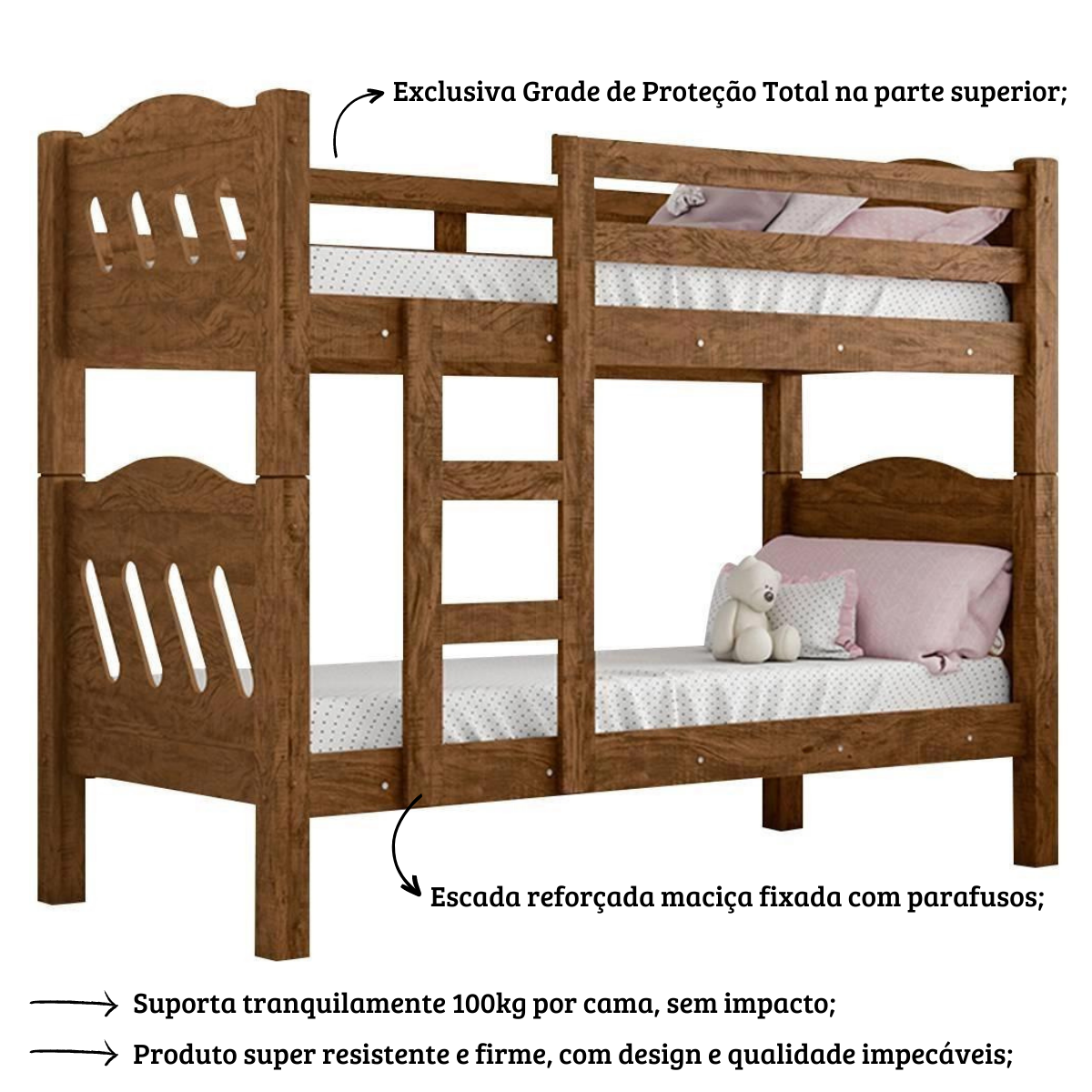 Beliche C/ Estrado e Escada Reforçado Pérola C/ 2 Colchões Probel D20 - 3