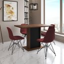 Ver imagem 1 de Mesa Jantar Londres Tampo Amêndoa 120cm Base Preta 4 Cadeiras Ferro Preto Estofado Vermelho
