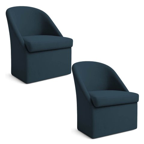Kit 02 Cadeiras Poltrona de Jantar Clara Suede Azul Marinho Dal Poz Estofados