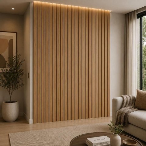 Painel Decorativo Ripado para Sala de Estar Multifuncional 100% MDF Louro Casa Lar Shop 160cm