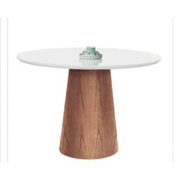 Mesa de Jantar Cone Mel Tampo Redondo com Vidro 1,20 Cm - Off White **somente a Mesa** - 1