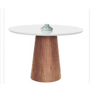 Mesa de Jantar Cone Mel Tampo Redondo com Vidro 1,20 Cm - Off White **somente a Mesa**