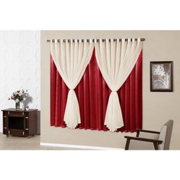 Cortina Cristal Seda com Voal 3,00m X 2,50m. Vermelha - 1