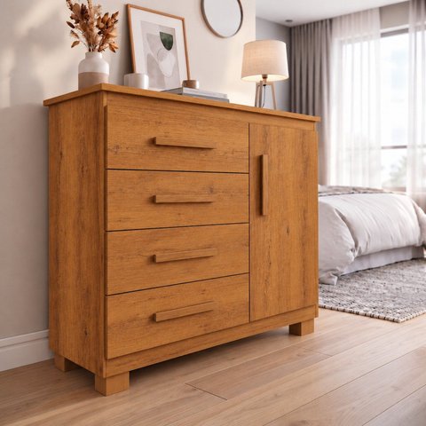 Cômoda Monique Grande 4 Gavetas 1 Porta com Prateleira 100% MDF Yescasa