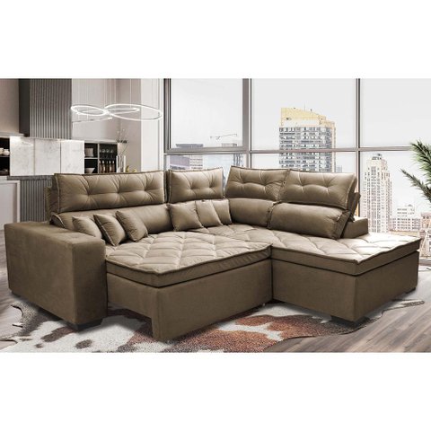 Sofá de Canto 2.60x2.36m Retrátil e Reclinável com Molas Cama inBox Platinum Direito Suede