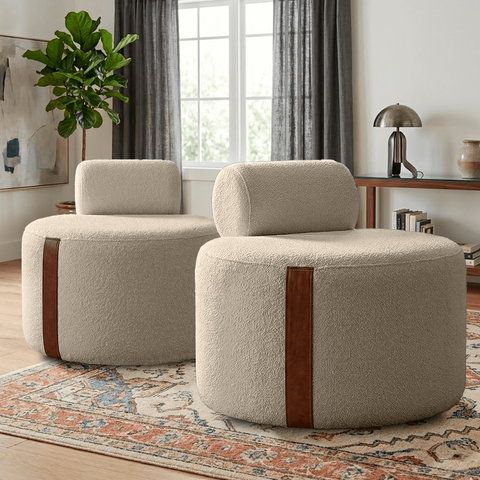 Kit 02 Poltrona Decorativa Orgânica Erica Sala Bouclê Luxo:Bege