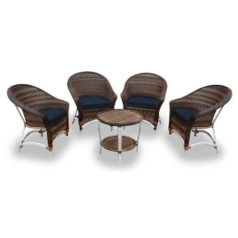Conjunto de Poltronas Fibra Sintética Alumínio Berlim - 4 Poltronas + 1 Mesa Centro - Tecido Duna Mi