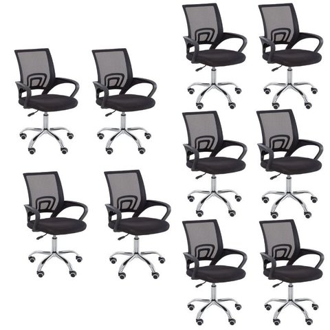 Cadeira Diretor Escritório tela mesh Wave Pierre Preta W-120 Kit 10 Unidades