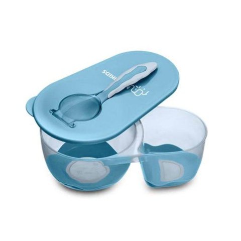 Prato Fundo com Divisória e Colher Azul - Multikids
