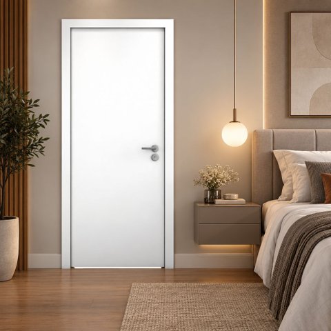 Porta de Madeira Lisa Clean 210x80cm Acabamento UV Pronta:Branco