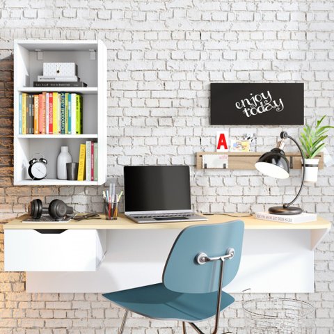 Escrivaninha de Estudo Tech 135cm com 1 Gaveta Branco Fosco Taurani Nobre Colibri Moveis