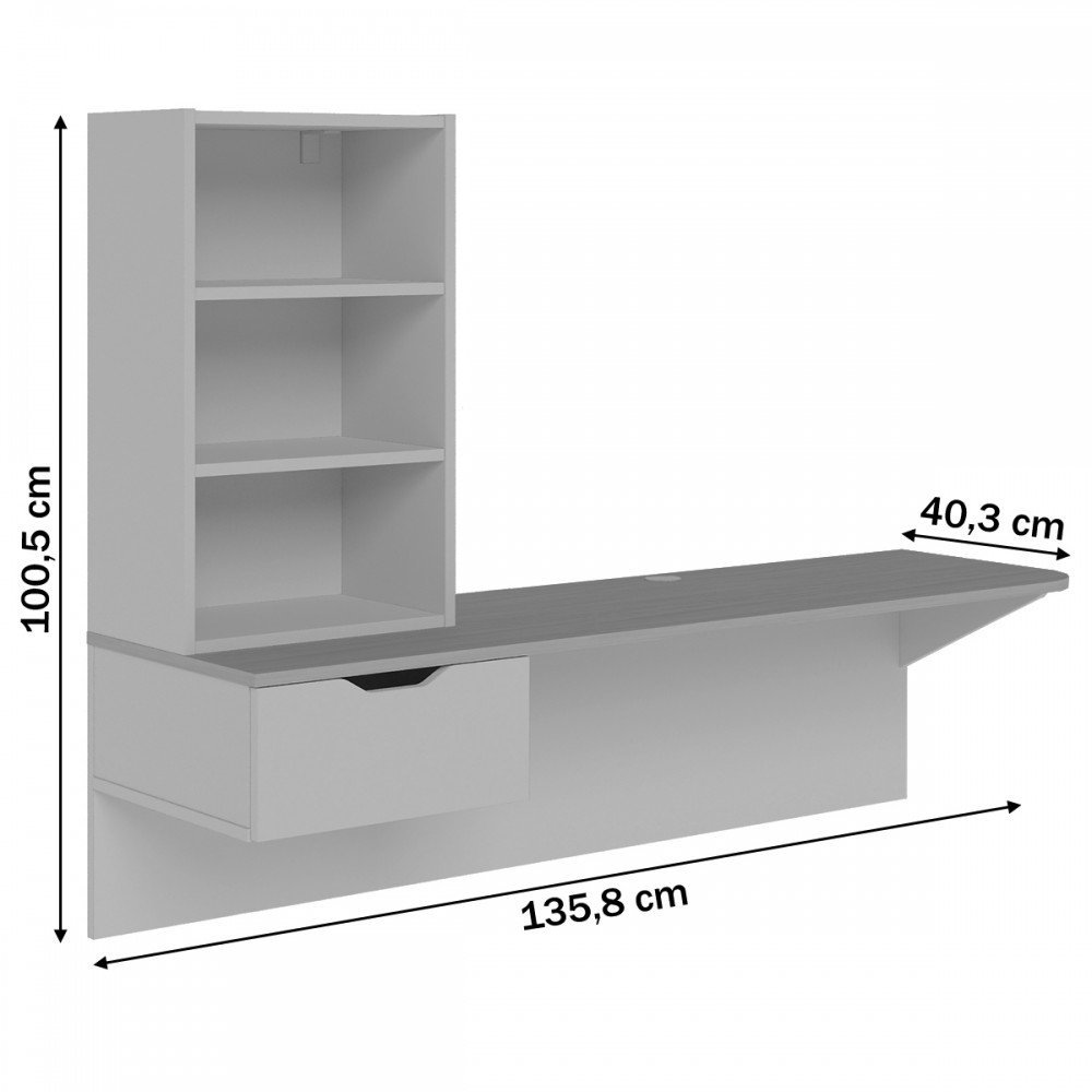 Escrivaninha de Estudo Tech 135cm com 1 Gaveta Branco Fosco Taurani Nobre Colibri Moveis - 3