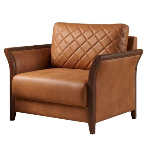 Poltrona Decorativa Ambar Braços Pes em Madeira Courino Tcs 727 Moll
