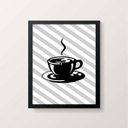 Ver imagem 1 de Quadro Xícara de Café Com Fundo Listrado 24x18cm - com vidro:Madeira preta