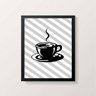Quadro Xícara de Café Com Fundo Listrado 24x18cm - com vidro:Madeira preta - 1