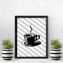 Ver imagem 2 de Quadro Xícara de Café Com Fundo Listrado 24x18cm - com vidro:Madeira preta