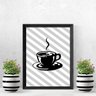 Quadro Xícara de Café Com Fundo Listrado 24x18cm - com vidro:Madeira preta - 2