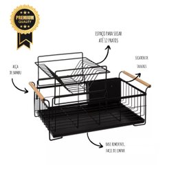 Escorredor de Louças Duplo Preto com Detalhes em Bambu - 6