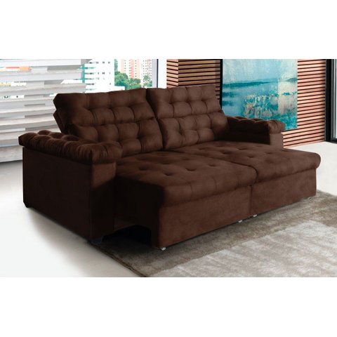 Sofá New Austrália 300cm Retratil Reclinavel Suede Marrom – Ws.