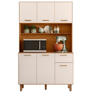 Kit Armário Cozinha New Livia 6 Portas Freijó Off White Poliman