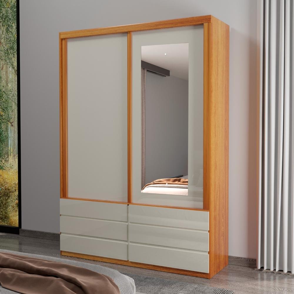 Guarda-roupa Eco 08 Esp 100% Mdf 2 Portas 6 Gav Bom Pastor - Naturale/off