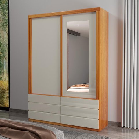 Guarda-roupa com Espelho 100% Mdf 2 Portas e 6 Gavetas Eco 08 Bom Pastor