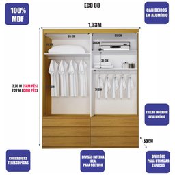 Guarda-Roupa com Espelho 100% MDF 2 Portas e 6 Gavetas Eco 08 Bom Pastor - 2