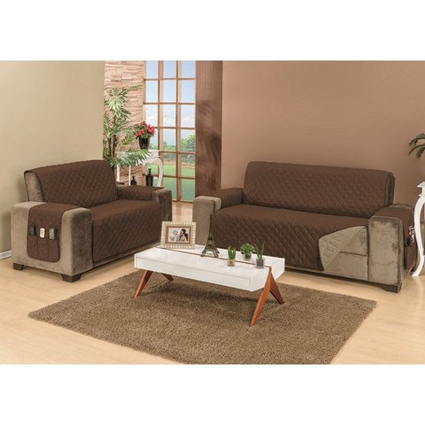 Protetor de Sofá Manu 2 e 3 Lugares Dupla Face Tabaco/Cáqui