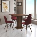 Ver imagem 1 de Mesa Jantar Londres Quadrada Amêndoa 90cm 4 Cadeiras Eames Estofadas Vermelho Madeira