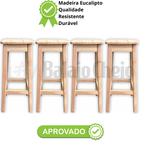 Kit 4 Bancos Alto de Madeira Área de Lazer Cozinha