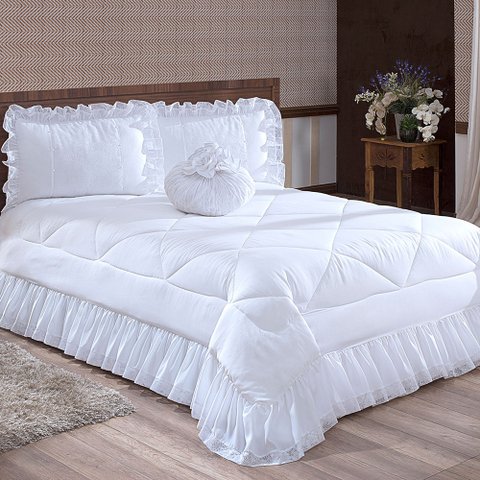 Colcha Casal Queen Coleção Charme Renda 04 Peças - Branco