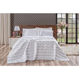 Cobre Leito Versales Casal Queen Bordado Branco - 1