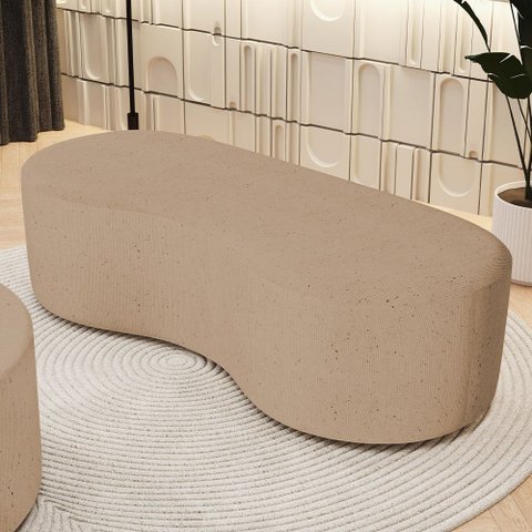 Puff Decorativo Orgânico para Living Quarto 140cm Orbit W01 Linho Bege Escuro - Lyam Decor