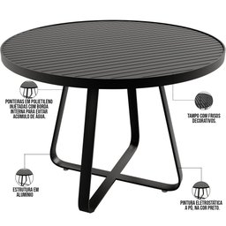 Mesa Decorativa Área Externa Espaço Gourmet 120cm Estrutura Em Alumínio Wine D04 Preto - Lyam Decor - 3