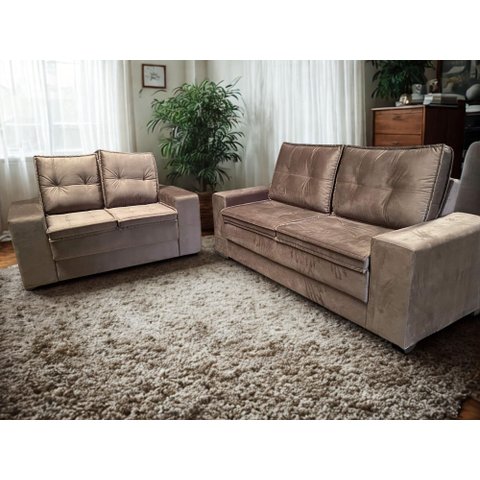 Sofa 3 e 2 Lugares Classic Paropas Veludo Marrom