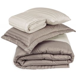 Cobre Leito Casal King Plissê 05 Peças - Fend e Bege - 4 Cobre Leito Casal King Plissê 05 Peças - Fend e Bege - 4