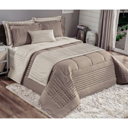Cobre Leito Casal King Plissê 05 Peças - Fend e Bege - 1 Cobre Leito Casal King Plissê 05 Peças - Fend e Bege - 1