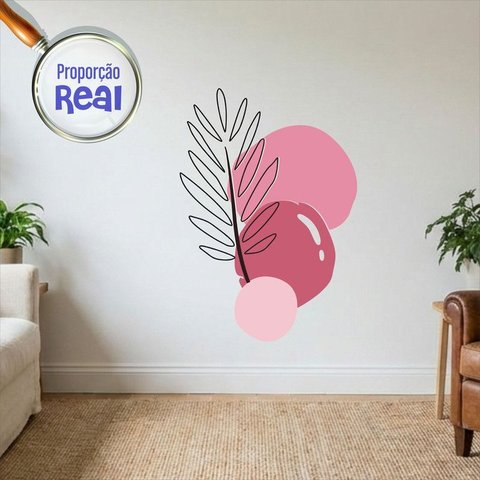 Adesivo Floral Boho Rosa Estilo Nórdico 100x69 Minimalista Mod.02
