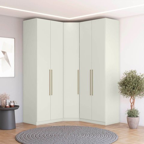Guarda-roupa Modulado 161,5 X 161,5cm Canto Oblíquo Cabideiro Multiuso 5 Portas Seletto Henn - Areia