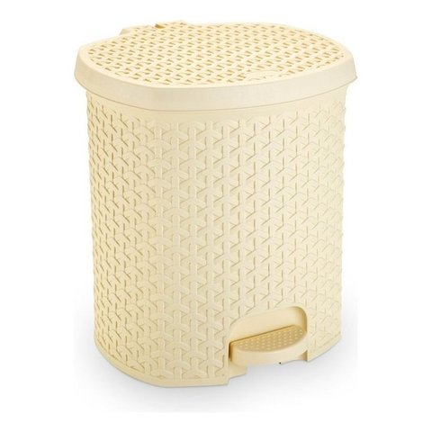 Lixeira Pedal Rattan 6 Lts Cozinha Banheiro Escritorio Creme