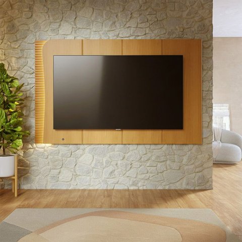 Painel TV até 65" Suspenso 217cm Detalhe Ripado com LED Samira C04 - D'Rossi