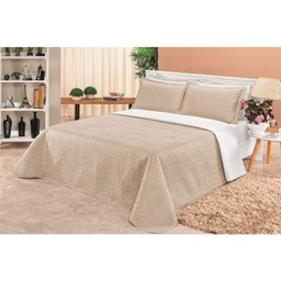 Cobre Leito Casal Padrão Clara Dupla Face 03 Pçs - Branco e Cáqui - 2