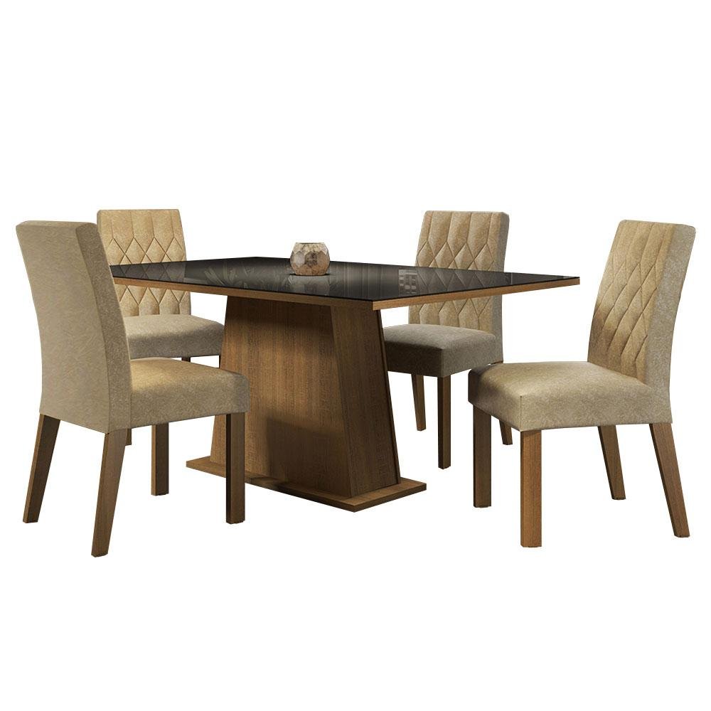 Conjunto Sala de Jantar Mesa Tampo de Vidro 4 Cadeiras Rustic/preto/imperial Aryeli Madesa - 3