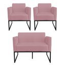 Ver imagem 1 de Kit 1 Namoradeira e 2 Poltronas Marisa Suede Preto Rose