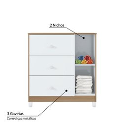 Cômoda Infantil Lolly com 3 Gavetas - Branco/Almendra - 4