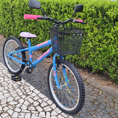 Bicicleta Aro 20 Feminina LOL Azul com Detalhes Rosa - 3