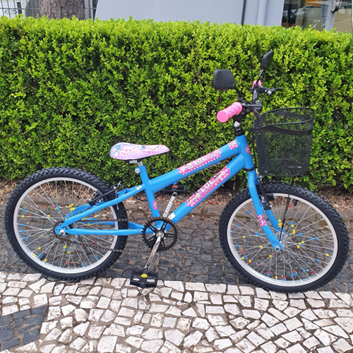 Bicicleta Aro 20 Feminina LOL Azul com Detalhes Rosa