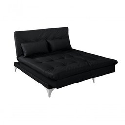 Sofá Cama Versátil 3 Lugares Império Reclinável Pés de Alumínio Espuma D33 Corano Preto 311 - 3