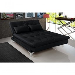 Sofá Cama Versátil 3 Lugares Império Reclinável Pés de Alumínio Espuma D33 Corano Preto 311 - 1