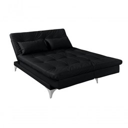 Sofá Cama Versátil 3 Lugares Império Reclinável Pés de Alumínio Espuma D33 Corano Preto 311 - 4